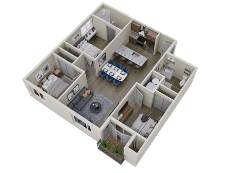 Floor plan for 3 beds, 2 baths, 1012 sqft